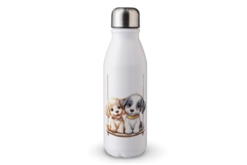 MAXIKIWI - Einwandige Wasserflasche mit Schraubverschluss, nicht isoliert, leichtes Aluminium, BPA-frei, auslaufsicher, Motiv: Paar, Hund, 500 ml von MAXIKIWI