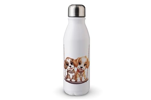 MAXIKIWI - Einwandige Wasserflasche mit Schraubverschluss, nicht isoliert, leichtes Aluminium, BPA-frei, auslaufsicher, Motiv: Paar, Hund, 500 ml von MAXIKIWI