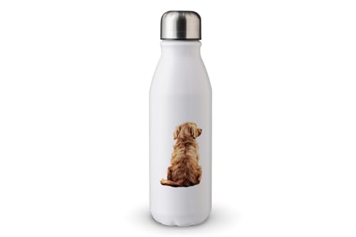 MAXIKIWI - Einwandige Wasserflasche mit Schraubverschluss, nicht isoliert, leichtes Aluminium, BPA-frei, auslaufsicher, Motiv: Rückansicht Hunde, 500 ml von MAXIKIWI