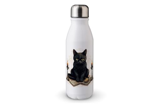 MAXIKIWI - Einwandige Wasserflasche mit Schraubverschluss, nicht isoliert, leichtes Aluminium, BPA-frei, auslaufsicher, Motiv: schwarze Katze, Tarotkarten-Thema, 2-500 ml von MAXIKIWI