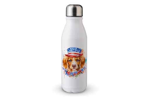 MAXIKIWI - Einwandige Wasserflasche mit Schraubverschluss, nicht isoliert, leichtes Aluminium, BPA-frei, auslaufsicher, Patriot Cute USA Dog - 500 ml von MAXIKIWI