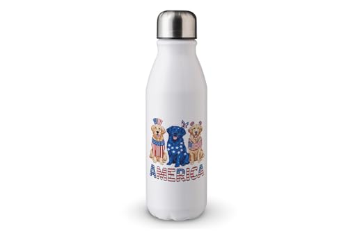 MAXIKIWI - Einwandige Wasserflasche mit Schraubverschluss, nicht isoliert, leichtes Aluminium, BPA-frei, auslaufsicher, Patriotische Trio-Hunde, 500 ml von MAXIKIWI