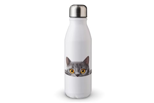 MAXIKIWI - Einwandige Wasserflasche mit Schraubverschluss, nicht isoliert, leichtes Aluminium, BPA-frei, auslaufsicher, Peeking Cat Part - 500ml von MAXIKIWI