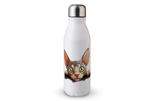 MAXIKIWI - Einwandige Wasserflasche mit Schraubverschluss, nicht isoliert, leichtes Aluminium, BPA-frei, auslaufsicher, Peeking Cat Part - 500ml von MAXIKIWI