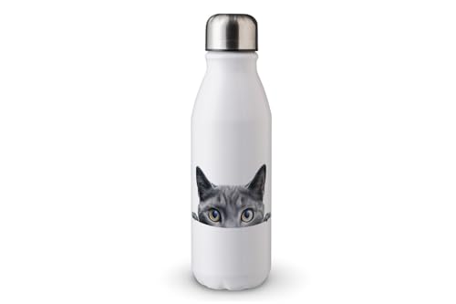 MAXIKIWI - Einwandige Wasserflasche mit Schraubverschluss, nicht isoliert, leichtes Aluminium, BPA-frei, auslaufsicher, Peeking Cat Part - 500ml von MAXIKIWI