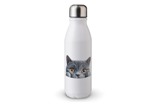 MAXIKIWI - Einwandige Wasserflasche mit Schraubverschluss, nicht isoliert, leichtes Aluminium, BPA-frei, auslaufsicher, Peeking Cat Part - 500ml von MAXIKIWI