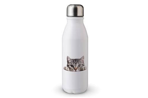 MAXIKIWI - Einwandige Wasserflasche mit Schraubverschluss, nicht isoliert, leichtes Aluminium, BPA-frei, auslaufsicher, Peeking Cats - 500ml von MAXIKIWI