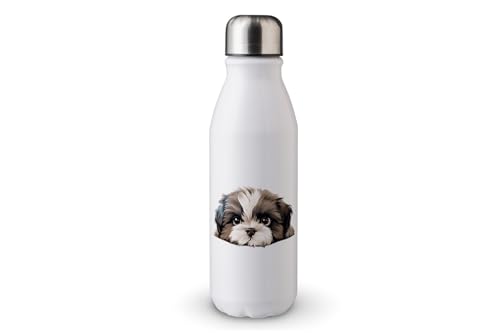 MAXIKIWI - Einwandige Wasserflasche mit Schraubverschluss, nicht isoliert, leichtes Aluminium, BPA-frei, auslaufsicher, Peeking Dogs, 500 ml von MAXIKIWI