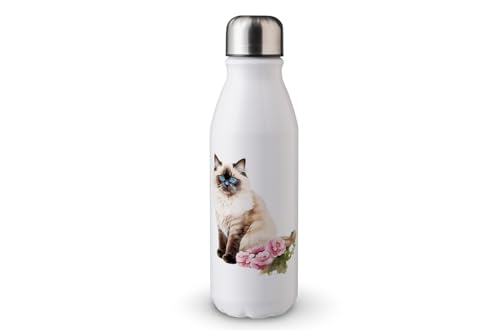 MAXIKIWI - Einwandige Wasserflasche mit Schraubverschluss, nicht isoliert, leichtes Aluminium, BPA-frei, auslaufsicher, Ragdoll-Katze im Garten, 500 ml von MAXIKIWI