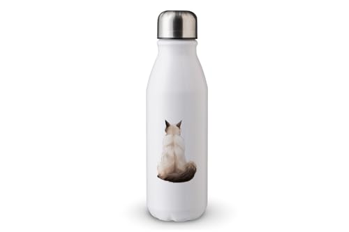 MAXIKIWI - Einwandige Wasserflasche mit Schraubverschluss, nicht isoliert, leichtes Aluminium, BPA-frei, auslaufsicher, Rückansicht Katzen-Motiv, 500 ml von MAXIKIWI