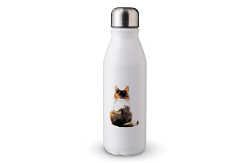 MAXIKIWI - Einwandige Wasserflasche mit Schraubverschluss, nicht isoliert, leichtes Aluminium, BPA-frei, auslaufsicher, Rückansicht Katzen-Motiv, 500 ml von MAXIKIWI