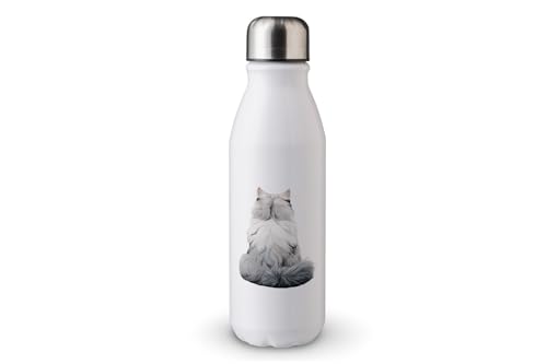 MAXIKIWI - Einwandige Wasserflasche mit Schraubverschluss, nicht isoliert, leichtes Aluminium, BPA-frei, auslaufsicher, Rückansicht Katzen-Motiv, 500 ml von MAXIKIWI