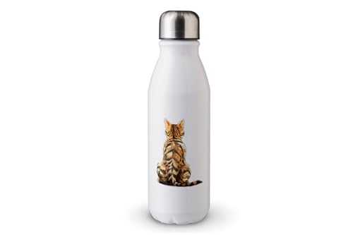 MAXIKIWI - Einwandige Wasserflasche mit Schraubverschluss, nicht isoliert, leichtes Aluminium, BPA-frei, auslaufsicher, Rückansicht Katzen-Motiv, 500 ml von MAXIKIWI