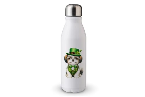 MAXIKIWI - Einwandige Wasserflasche mit Schraubverschluss, nicht isoliert, leichtes Aluminium, BPA-frei, auslaufsicher, St. Patricks Day Dogs - 500 ml von MAXIKIWI