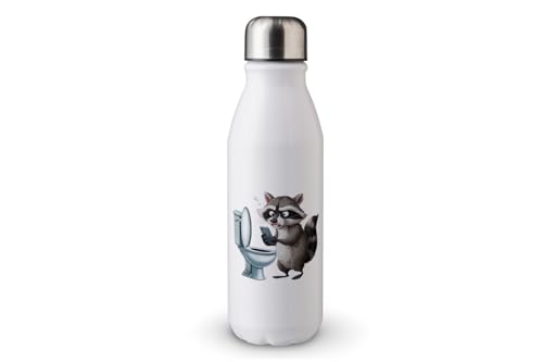 MAXIKIWI - Einwandige Wasserflasche mit Schraubverschluss, nicht isoliert, leichtes Aluminium, BPA-frei, auslaufsicher, Tiere auf Toilette mit Telefon, 500 ml von MAXIKIWI