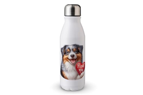 MAXIKIWI - Einwandige Wasserflasche mit Schraubverschluss, nicht isoliert, leichtes Aluminium, BPA-frei, auslaufsicher, Valentins-süßes Hunde-Thema, 1-500 ml von MAXIKIWI