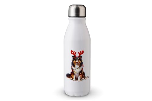 MAXIKIWI - Einwandige Wasserflasche mit Schraubverschluss, nicht isoliert, leichtes Aluminium, BPA-frei, auslaufsicher, Weihnachts-Rotnasenhunde, 500 ml von MAXIKIWI