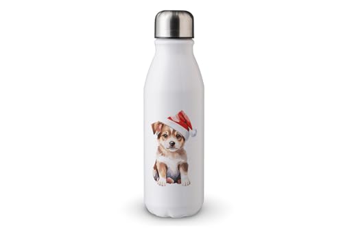 MAXIKIWI - Einwandige Wasserflasche mit Schraubverschluss, nicht isoliert, leichtes Aluminium, BPA-frei, auslaufsicher, Weihnachtshundmotiv 4-500 ml von MAXIKIWI