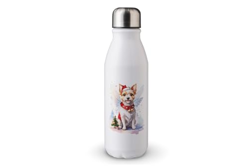 MAXIKIWI - Einwandige Wasserflasche mit Schraubverschluss, nicht isoliert, leichtes Aluminium, BPA-frei, auslaufsicher, Weihnachtshundmotiv 5-500 ml von MAXIKIWI