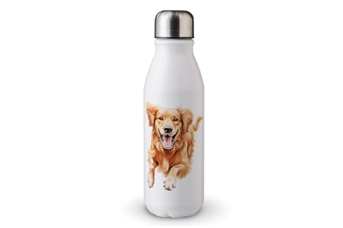 MAXIKIWI - Einwandige Wasserflasche mit Schraubverschluss, nicht isoliert, leichtes Aluminium, BPA-frei, auslaufsicher, beliebte süße Hunde-Aquarellfarbe, 500 ml von MAXIKIWI