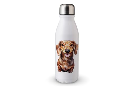 MAXIKIWI - Einwandige Wasserflasche mit Schraubverschluss, nicht isoliert, leichtes Aluminium, BPA-frei, auslaufsicher, beliebte süße Hunde-Aquarellfarbe, 500 ml von MAXIKIWI