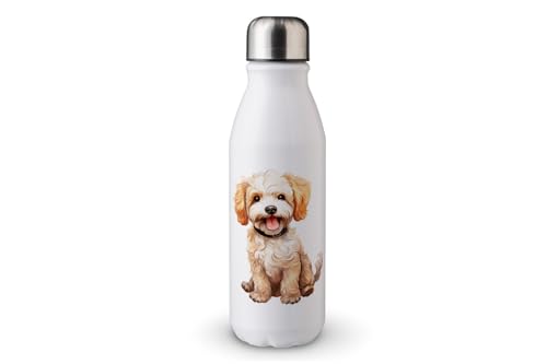 MAXIKIWI - Einwandige Wasserflasche mit Schraubverschluss, nicht isoliert, leichtes Aluminium, BPA-frei, auslaufsicher, beliebte süße Hunde-Aquarellfarbe, 500 ml von MAXIKIWI