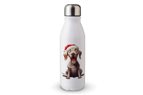 MAXIKIWI - Einwandige Wasserflasche mit Schraubverschluss, nicht isoliert, leichtes Aluminium, BPA-frei, auslaufsicher, lustiges Weihnachtshundteil, 500 ml von MAXIKIWI