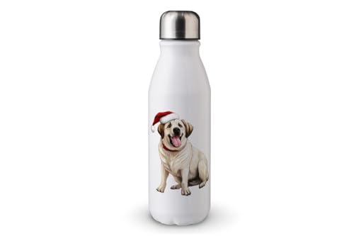 MAXIKIWI - Einwandige Wasserflasche mit Schraubverschluss, nicht isoliert, leichtes Aluminium, BPA-frei, auslaufsicher, lustiges Weihnachtshundteil, 500 ml von MAXIKIWI