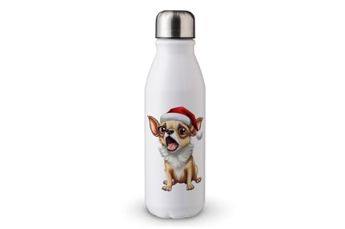 MAXIKIWI - Einwandige Wasserflasche mit Schraubverschluss, nicht isoliert, leichtes Aluminium, BPA-frei, auslaufsicher, lustiges Weihnachtshundteil, 500 ml von MAXIKIWI