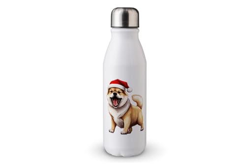 MAXIKIWI - Einwandige Wasserflasche mit Schraubverschluss, nicht isoliert, leichtes Aluminium, BPA-frei, auslaufsicher, lustiges Weihnachtshundteil, 500 ml von MAXIKIWI