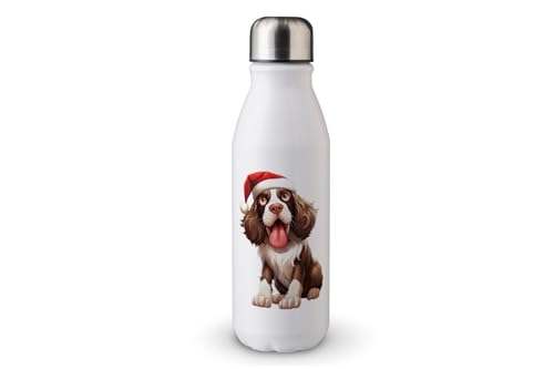 MAXIKIWI - Einwandige Wasserflasche mit Schraubverschluss, nicht isoliert, leichtes Aluminium, BPA-frei, auslaufsicher, lustiges Weihnachtshundteil, 500 ml von MAXIKIWI