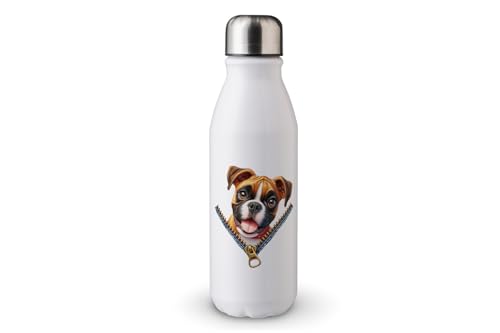 MAXIKIWI - Einwandige Wasserflasche mit Schraubverschluss, nicht isoliert, leichtes Aluminium, BPA-frei, auslaufsicher, niedliche Reißverschluss-Hunde, 500 ml von MAXIKIWI