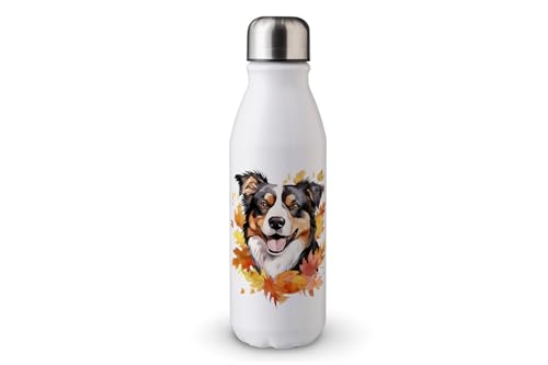 MAXIKIWI - Einwandige Wasserflasche mit Schraubverschluss, nicht isoliert, leichtes Aluminium, BPA-frei, auslaufsicher, niedlicher Herbsthund, Aquarell, 500 ml von MAXIKIWI