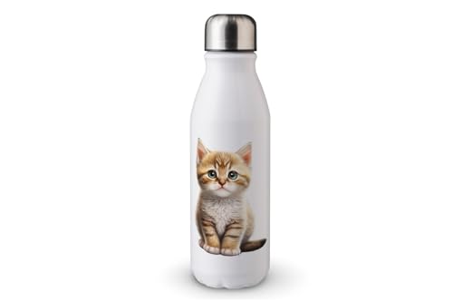 MAXIKIWI - Einwandige Wasserflasche mit Schraubverschluss, nicht isoliert, leichtes Aluminium, BPA-frei, auslaufsicher, süße Katze, 500 ml von MAXIKIWI