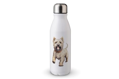 MAXIKIWI - Einwandige Wasserflasche mit Schraubverschluss, nicht isoliert, leichtes Aluminium, BPA-frei, auslaufsicher, süßer Hund, 500 ml von MAXIKIWI