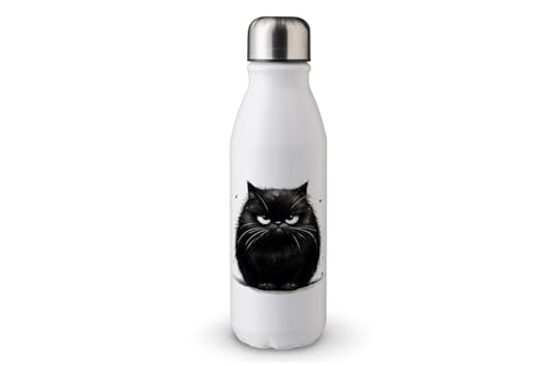 MAXIKIWI - Einwandige Wasserflasche mit Schraubverschluss, nicht isoliert, leichtes Aluminium, BPA-frei, auslaufsicher, süßes mürrisches Katzenmotiv, 2-500 ml von MAXIKIWI