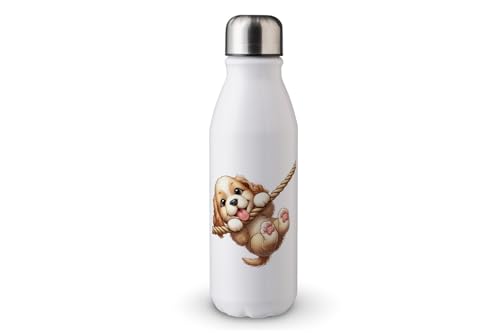 MAXIKIWI - Einwandige Wasserflasche mit Schraubverschluss, nicht isoliert, leichtes Aluminium, BPA-frei, auslaufsicher, verspielter Hund, 500 ml von MAXIKIWI