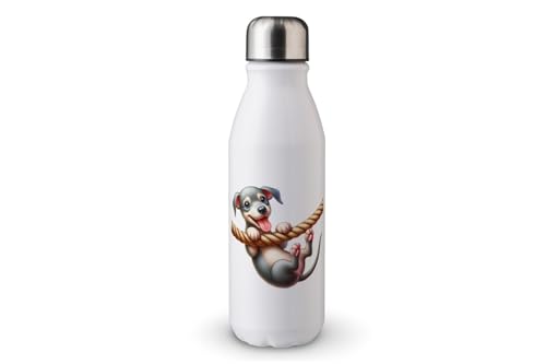 MAXIKIWI - Einwandige Wasserflasche mit Schraubverschluss, nicht isoliert, leichtes Aluminium, BPA-frei, auslaufsicher, verspielter Hund, 500 ml von MAXIKIWI