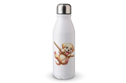 MAXIKIWI - Einwandige Wasserflasche mit Schraubverschluss, nicht isoliert, leichtes Aluminium, BPA-frei, auslaufsicher, verspielter Hund, 500 ml von MAXIKIWI