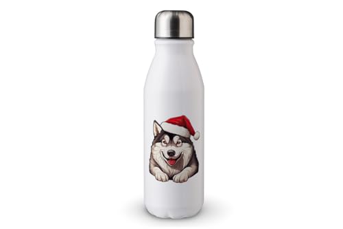 MAXIKIWI - Einwandige Wasserflasche mit Schraubverschluss, nicht isoliert, leichtes Aluminium, BPA-frei, auslaufsicher, weihnachtliche spuckende Hunde, 500 ml von MAXIKIWI