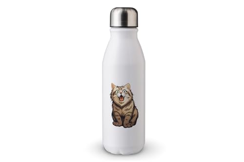 MAXIKIWI - Einwandige Wasserflasche mit Schraubverschluss, nicht isoliert, leichtes Aluminium, BPA-frei, auslaufsicher - Surprise Cat - 500ml von MAXIKIWI