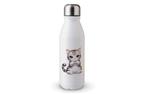 MAXIKIWI - Einwandige Wasserflasche mit Schraubverschluss, nicht isoliertes, leichtes Aluminium, BPA-frei, auslaufsicher – Katzen geben Herz Handzeichen – 500 ml von MAXIKIWI