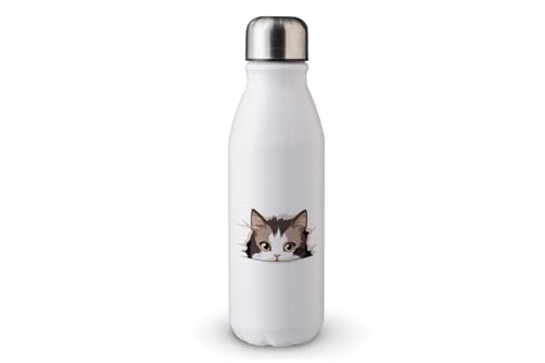 MAXIKIWI - Einwandige Wassertrinkflasche mit Schraubverschluss, nicht isoliert, leichtes Aluminium, BPA-frei, auslaufsicher, kleine Babykatze guckt, 500 ml von MAXIKIWI