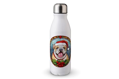 MAXIKIWI - Einwandige Wassertrinkflasche mit Schraubverschluss, nicht isoliert, leichtes Aluminium, BPA-frei, auslaufsicher, weihnachtlicher Hund, Buntglas, 500 ml von MAXIKIWI