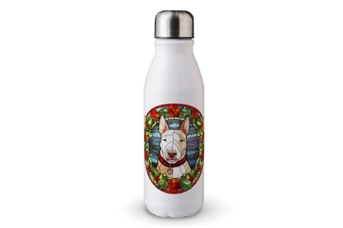 MAXIKIWI - Einwandige Wassertrinkflasche mit Schraubverschluss, nicht isoliert, leichtes Aluminium, BPA-frei, auslaufsicher, weihnachtlicher Hund, Buntglas, 500 ml von MAXIKIWI