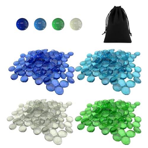 MAXQUU 100 Stück 500 g 12–17 mm Glassteinkiesel mit 1 Samtbeutel, Flache Kristallperlen, Möbelornamente, Verschönerung, DIY-Deko-Accessoires (blau, grün) von MAXQUU