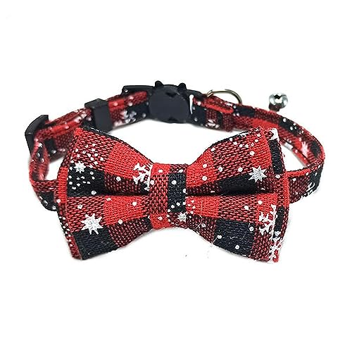 Hundehalsband, Katzenhalsband, Haustier-Breakaway-Katzenhalsband, Fliege mit Glöckchen, niedliches kariertes Weihnachtshalsband, rot, elastisch, verstellbar, Welpenhalsband, Haustier-Halskette ( Color von MAYABI