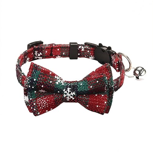 Hundehalsband, Katzenhalsband, Haustier-Breakaway-Katzenhalsband mit Fliege und Glöckchen, niedliches kariertes weihnachtliches rotes elastisches, verstellbares Hundehalsband mit Schärpe, kleine Glöck von MAYABI