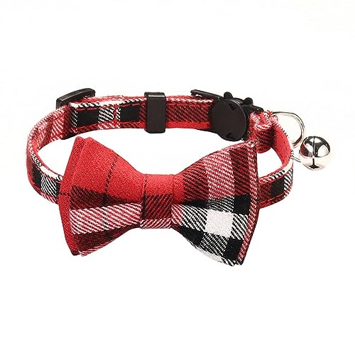 Hundehalsband, Katzenhalsband, Haustier-Breakaway-Katzenhalsband mit Fliege und Glöckchen, niedliches kariertes weihnachtliches rotes elastisches, verstellbares Hundehalsband mit Schärpe, kleine Glöck von MAYABI