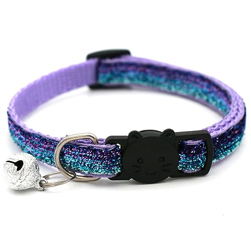 Hundehalsband, Katzenhalsband, glitzernde Katzen- und Hundehalsbänder mit Glöckchen, verstellbare Katzenhalsbänder, süßes Katzengesicht, Glockenhalskette for Welpen und Kätzchen, Haustierzubehör ( Col von MAYABI